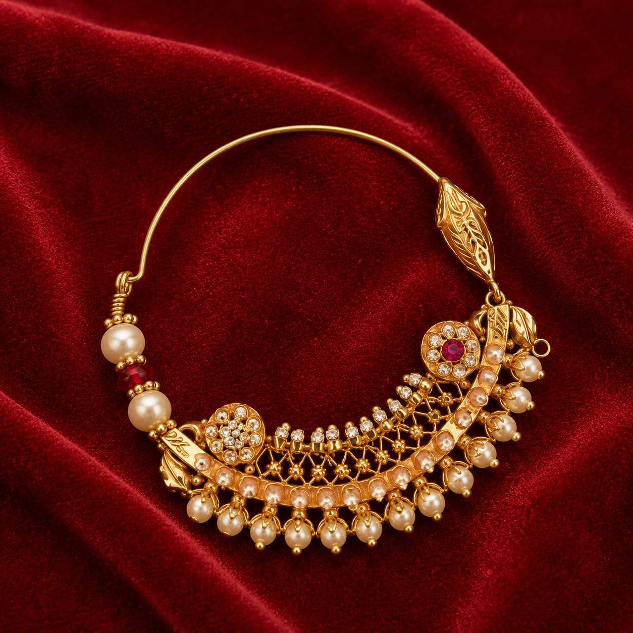 Traditional gold Nath jewellery